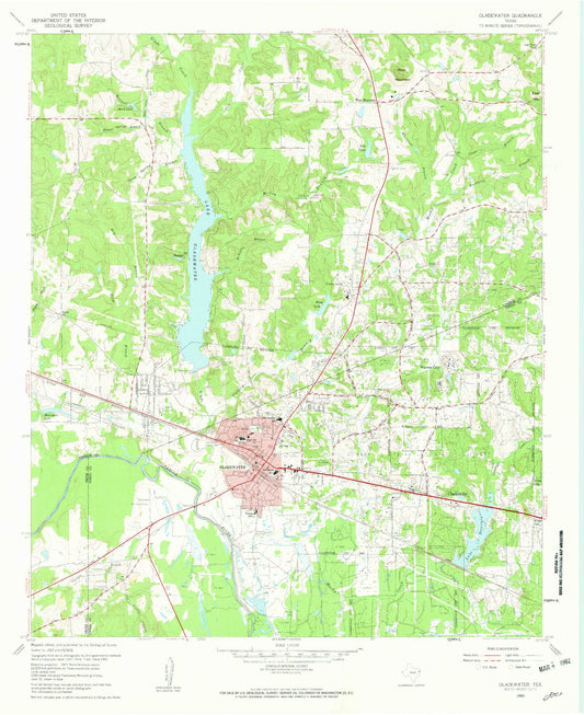 Classic USGS Gladewater Texas 7.5'x7.5' Topo Map Image