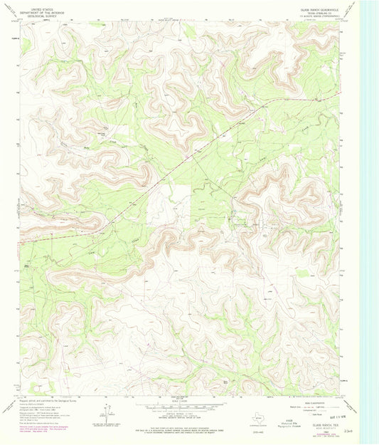 Classic USGS Glass Ranch Texas 7.5'x7.5' Topo Map Image