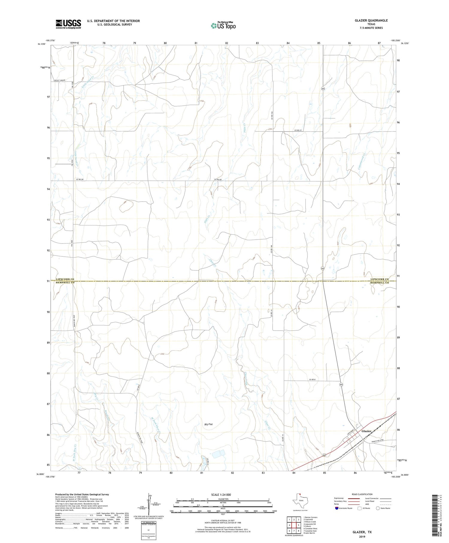 Glazier Texas US Topo Map Image