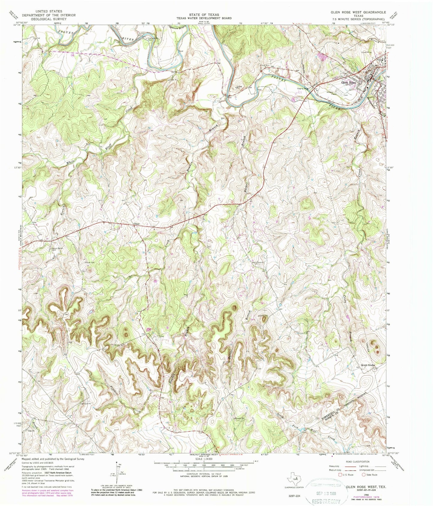 Classic USGS Glen Rose West Texas 7.5'x7.5' Topo Map Image