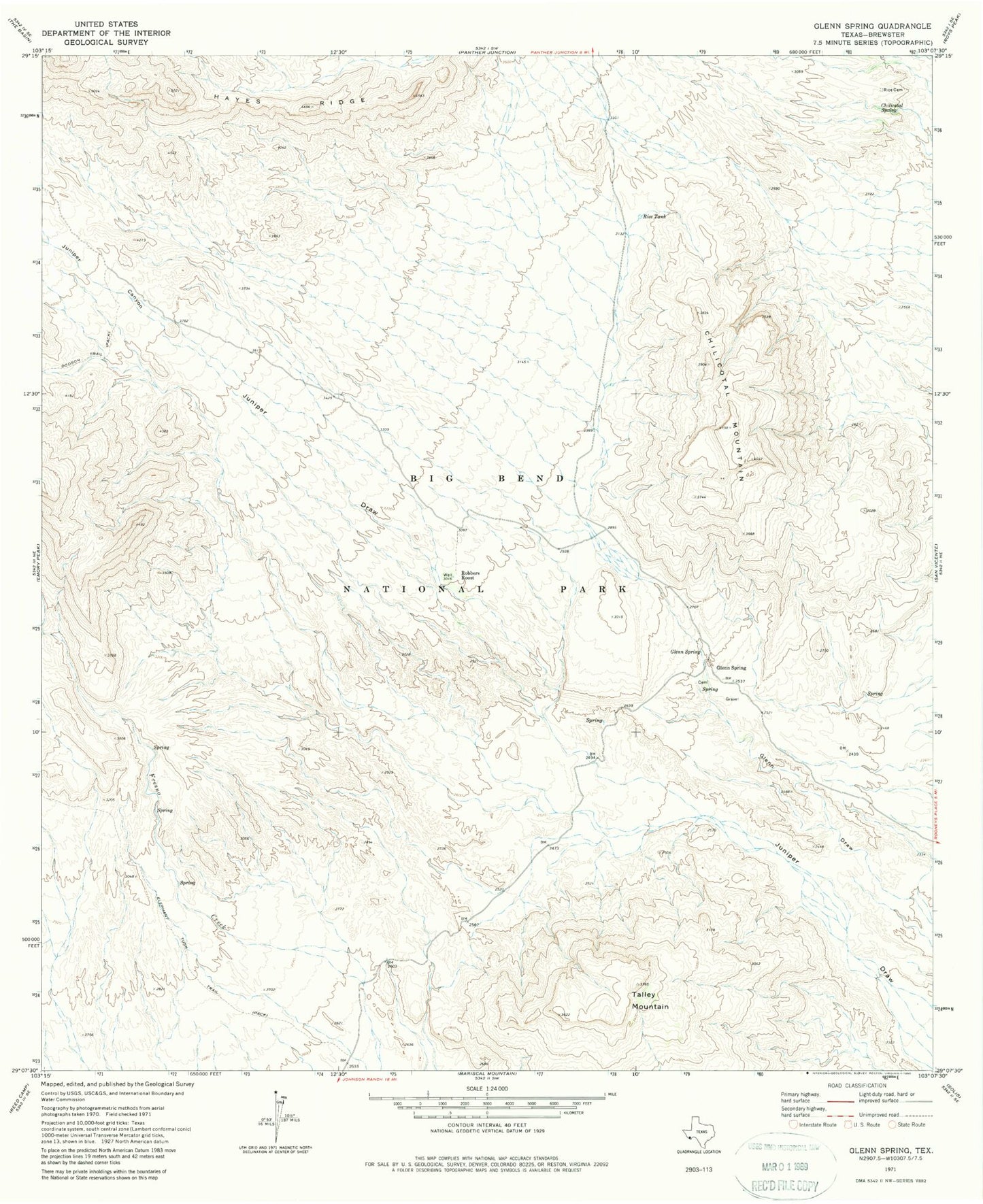Classic USGS Glenn Spring Texas 7.5'x7.5' Topo Map Image