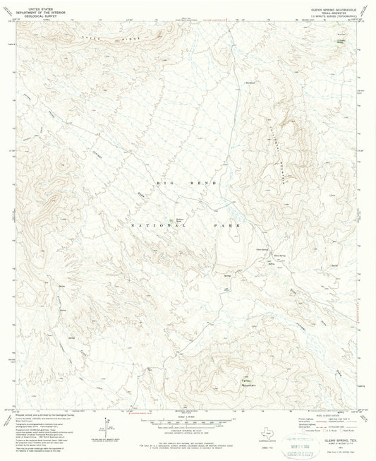 Classic USGS Glenn Spring Texas 7.5'x7.5' Topo Map Image
