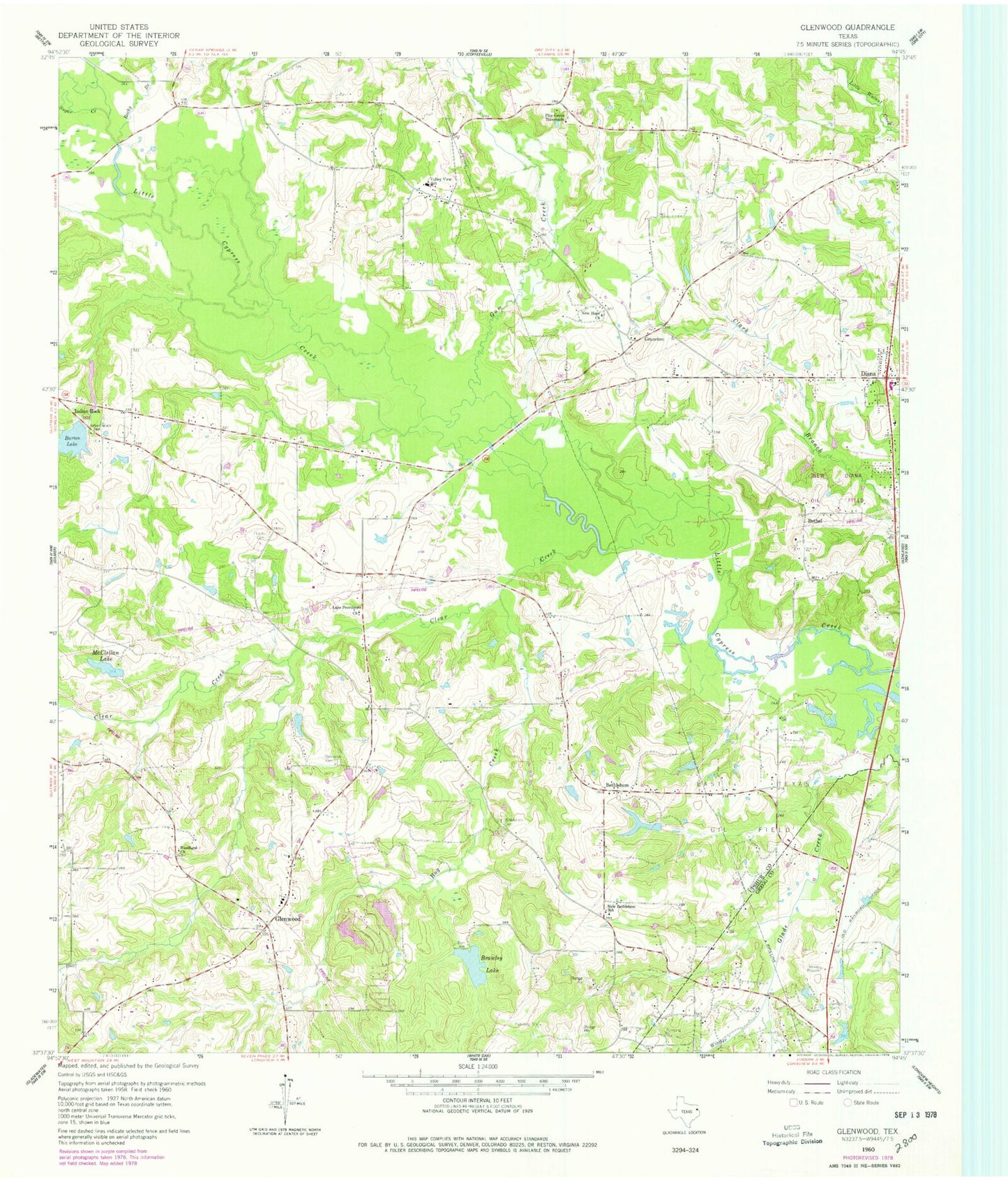 Classic USGS Glenwood Texas 7.5'x7.5' Topo Map Image