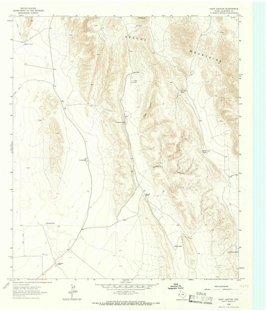 Classic USGS Goat Canyon Texas 7.5'x7.5' Topo Map Image