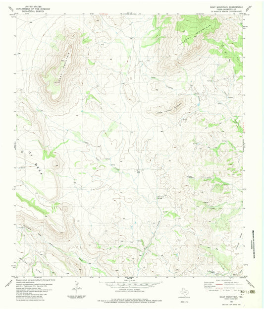 Classic USGS Goat Mountain Texas 7.5'x7.5' Topo Map Image