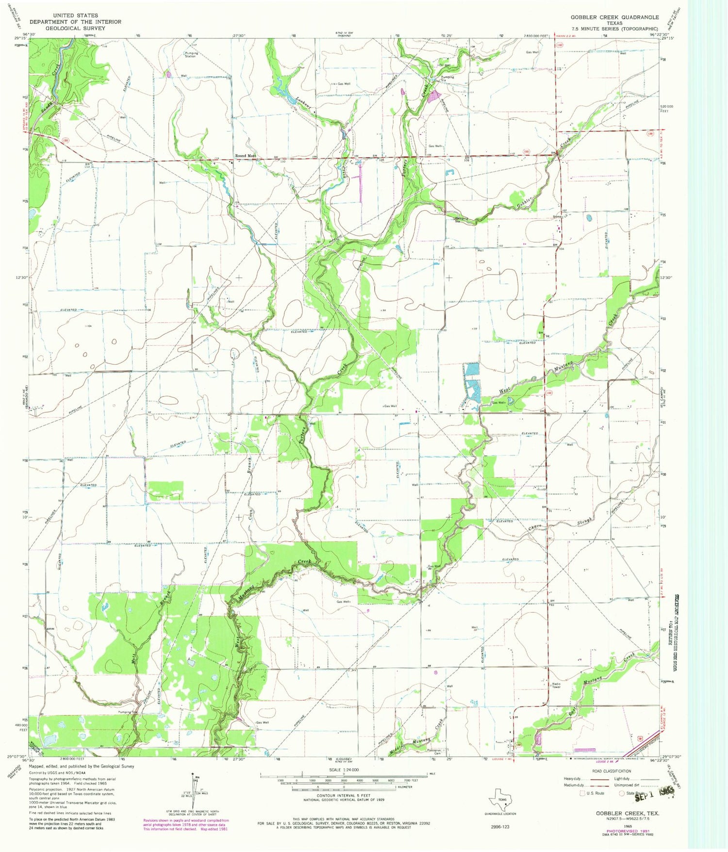 Classic USGS Gobbler Creek Texas 7.5'x7.5' Topo Map Image