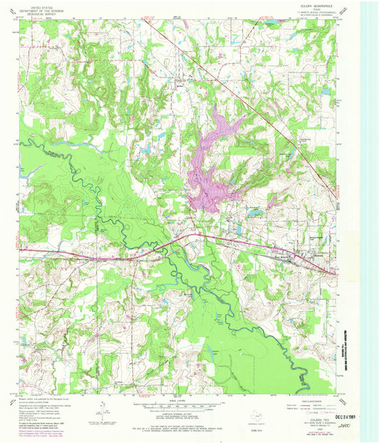 Classic USGS Golden Texas 7.5'x7.5' Topo Map Image
