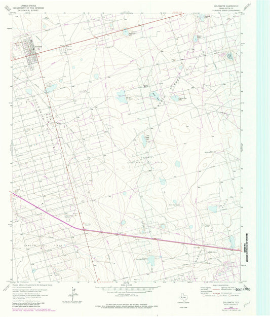 Classic USGS Goldsmith Texas 7.5'x7.5' Topo Map Image