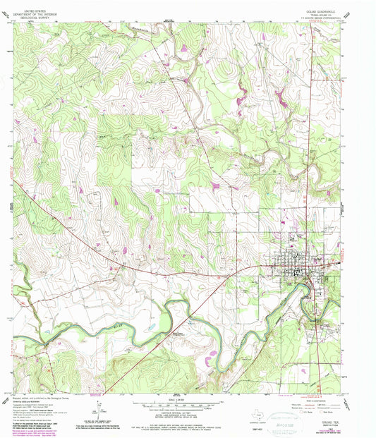 Classic USGS Goliad Texas 7.5'x7.5' Topo Map Image