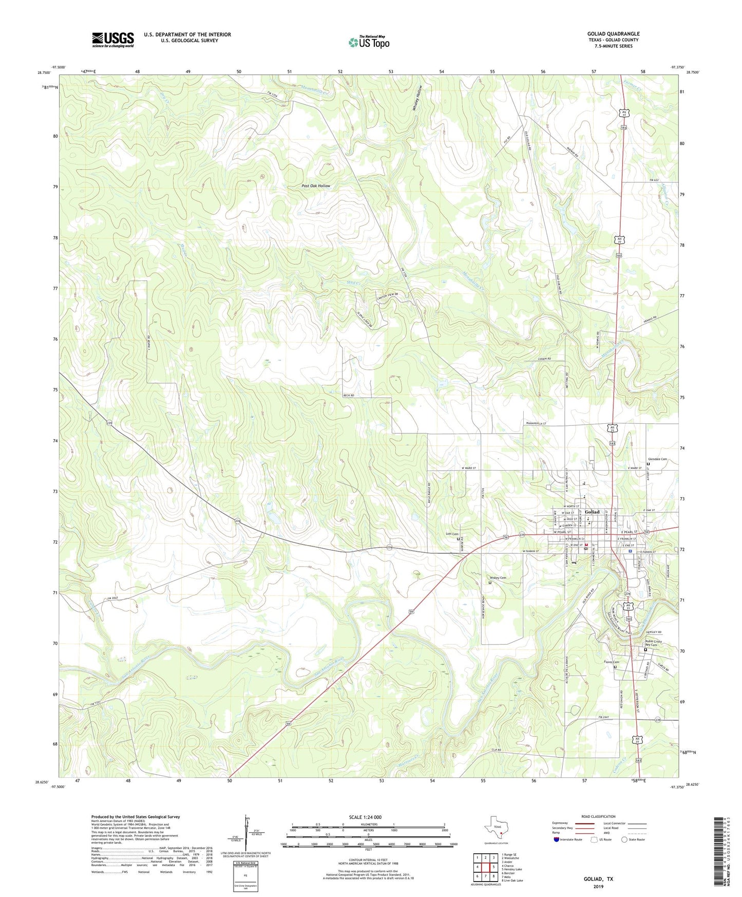 Goliad Texas US Topo Map Image