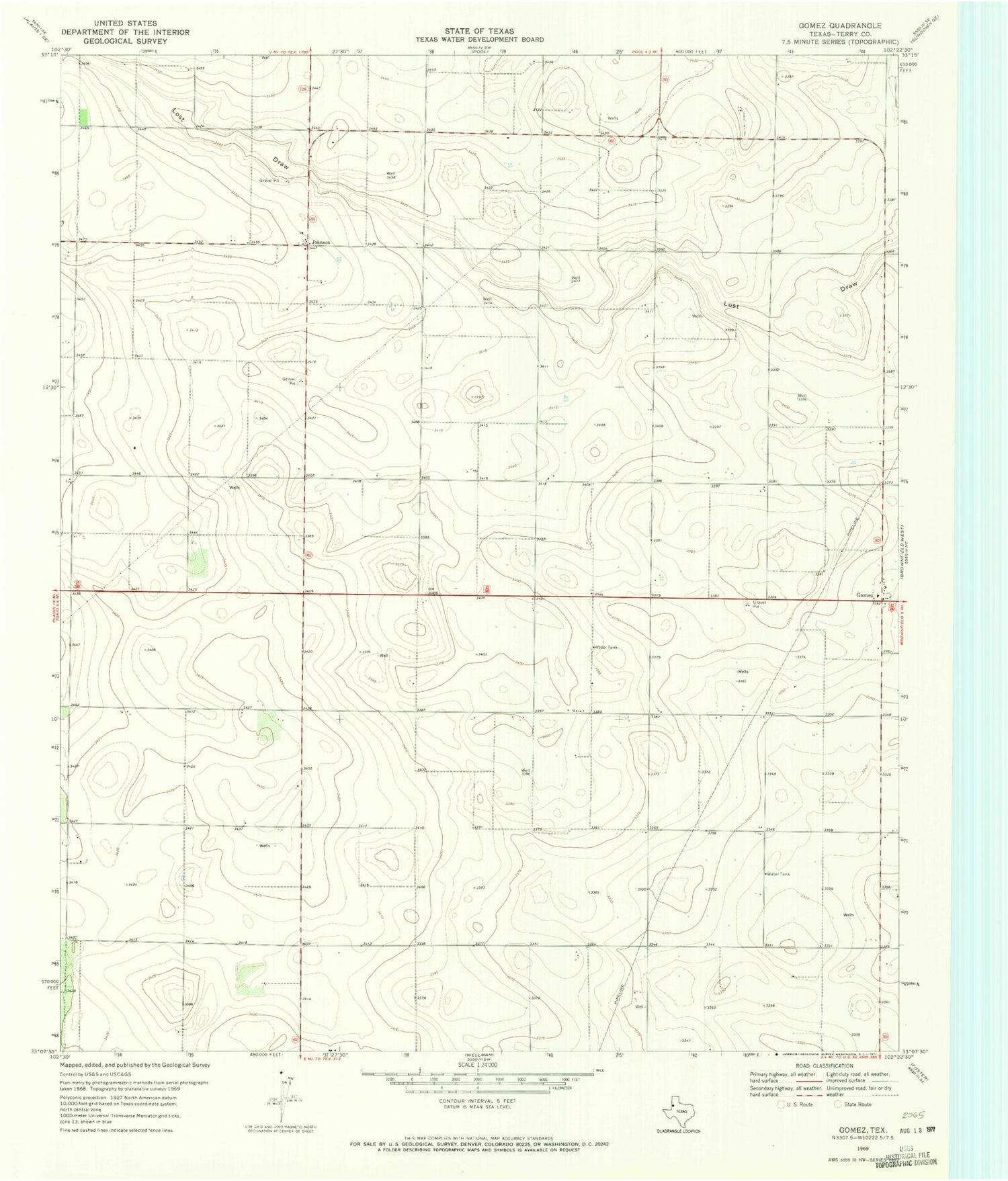 Classic USGS Gomez Texas 7.5'x7.5' Topo Map Image
