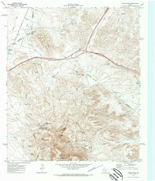 Classic USGS Gomez Peak Texas 7.5'x7.5' Topo Map Image