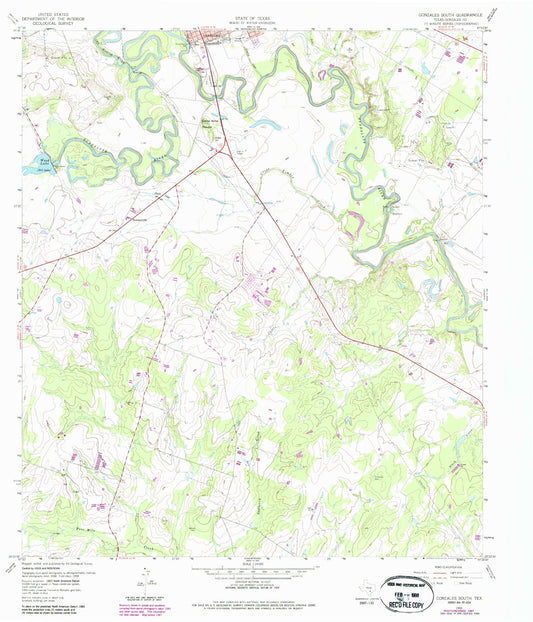Classic USGS Gonzales South Texas 7.5'x7.5' Topo Map Image
