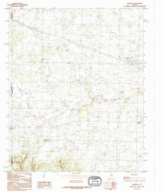 Classic USGS Goodlett Texas 7.5'x7.5' Topo Map Image