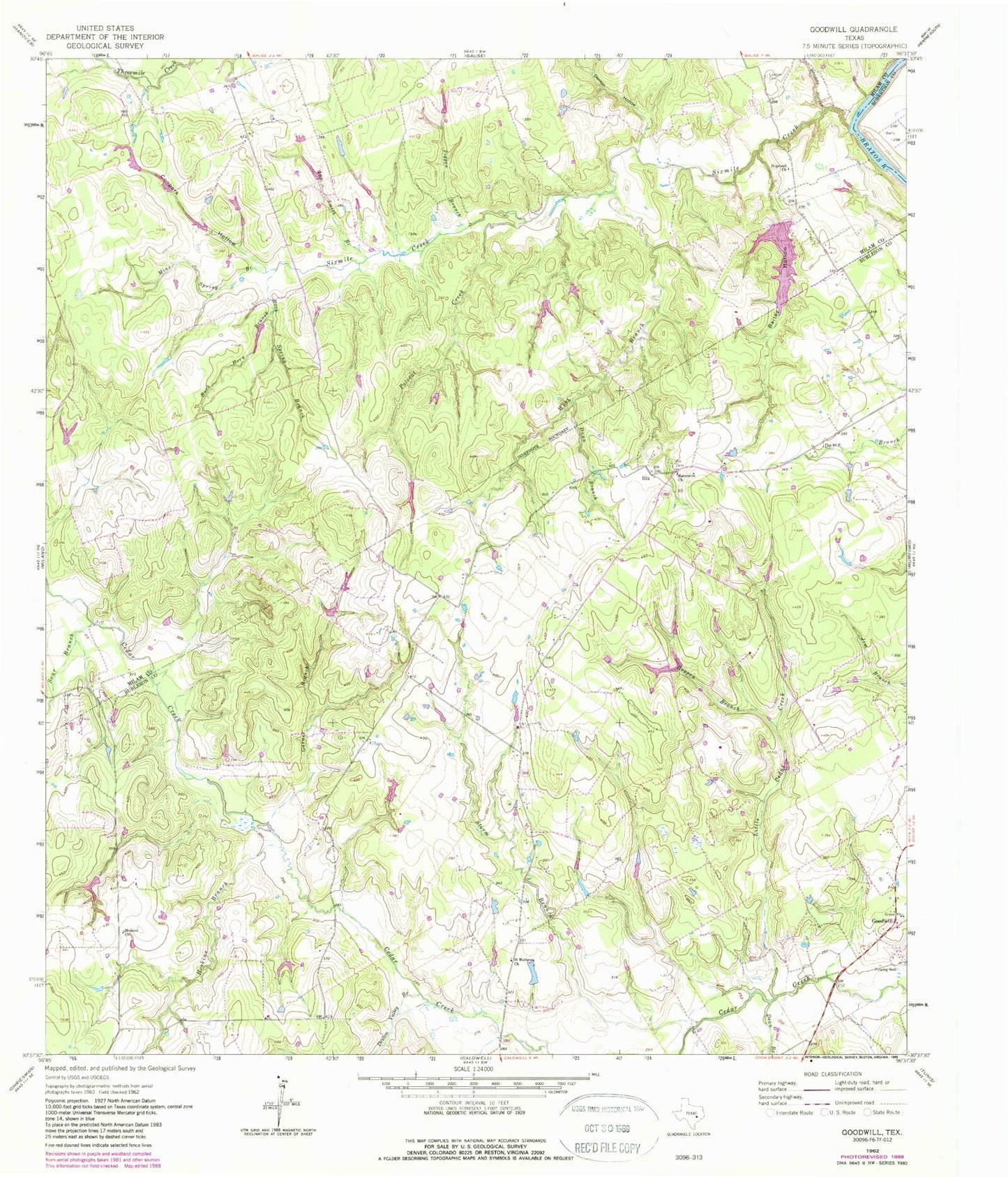 Classic USGS Goodwill Texas 7.5'x7.5' Topo Map Image