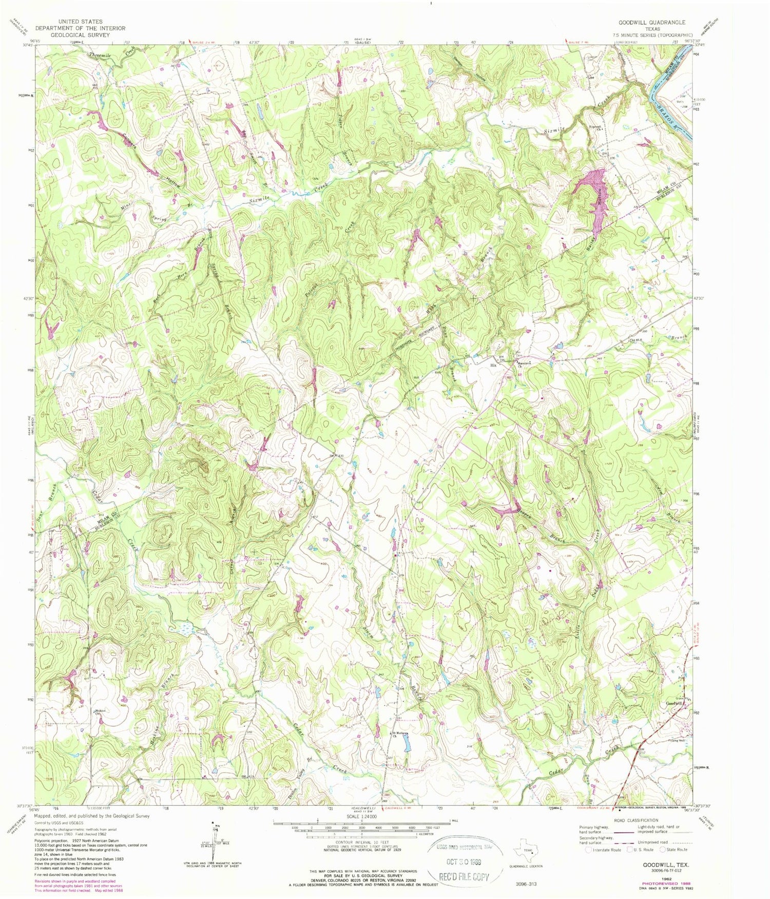 Classic USGS Goodwill Texas 7.5'x7.5' Topo Map Image