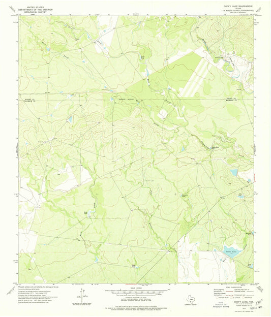 Classic USGS Goofy Lake Texas 7.5'x7.5' Topo Map Image