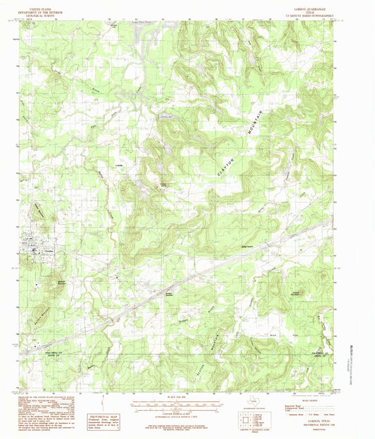 Classic USGS Gordon Texas 7.5'x7.5' Topo Map Image