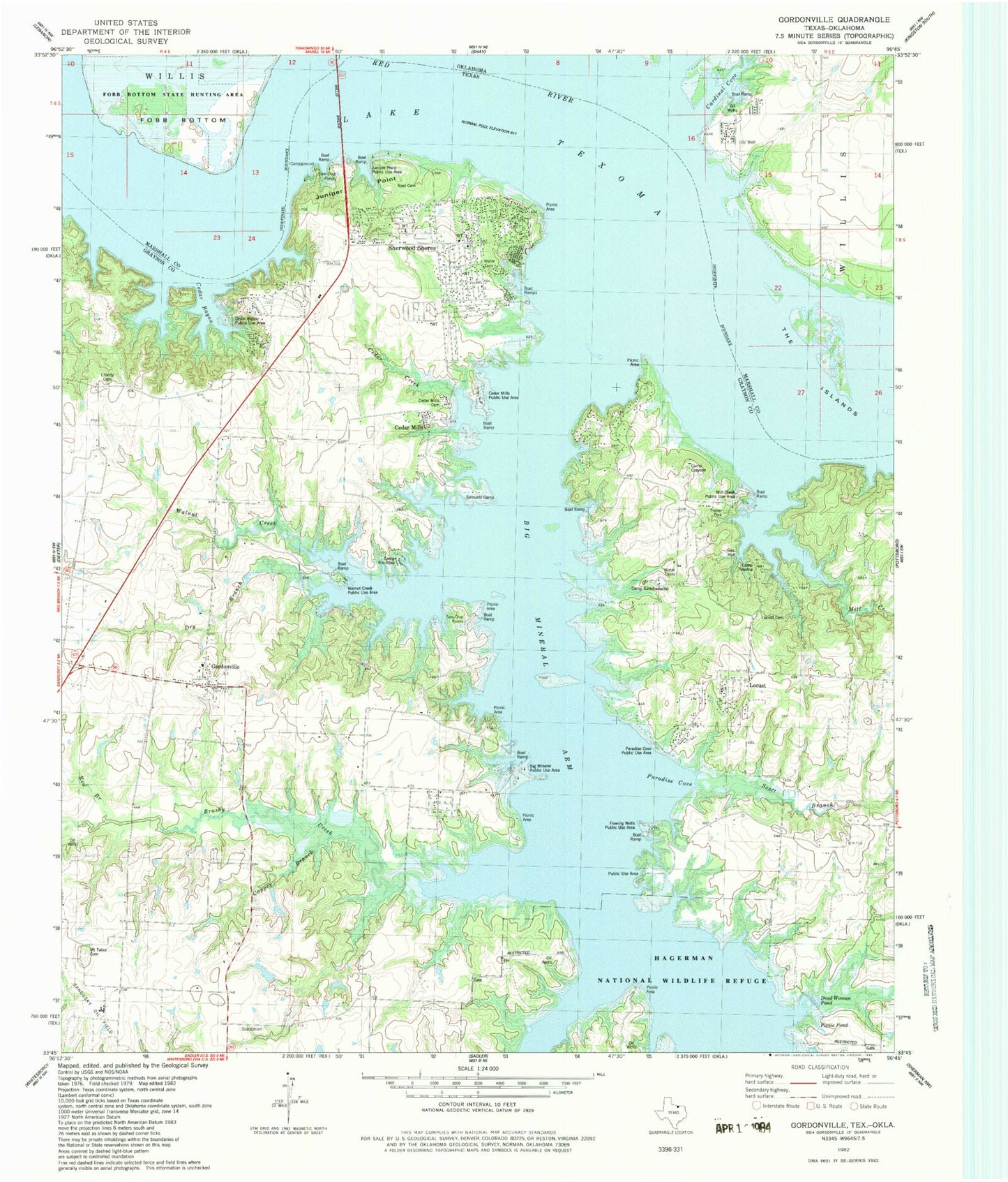 Classic USGS Gordonville Texas 7.5'x7.5' Topo Map Image