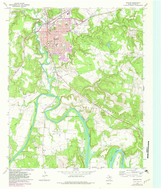 Classic USGS Graham Texas 7.5'x7.5' Topo Map Image