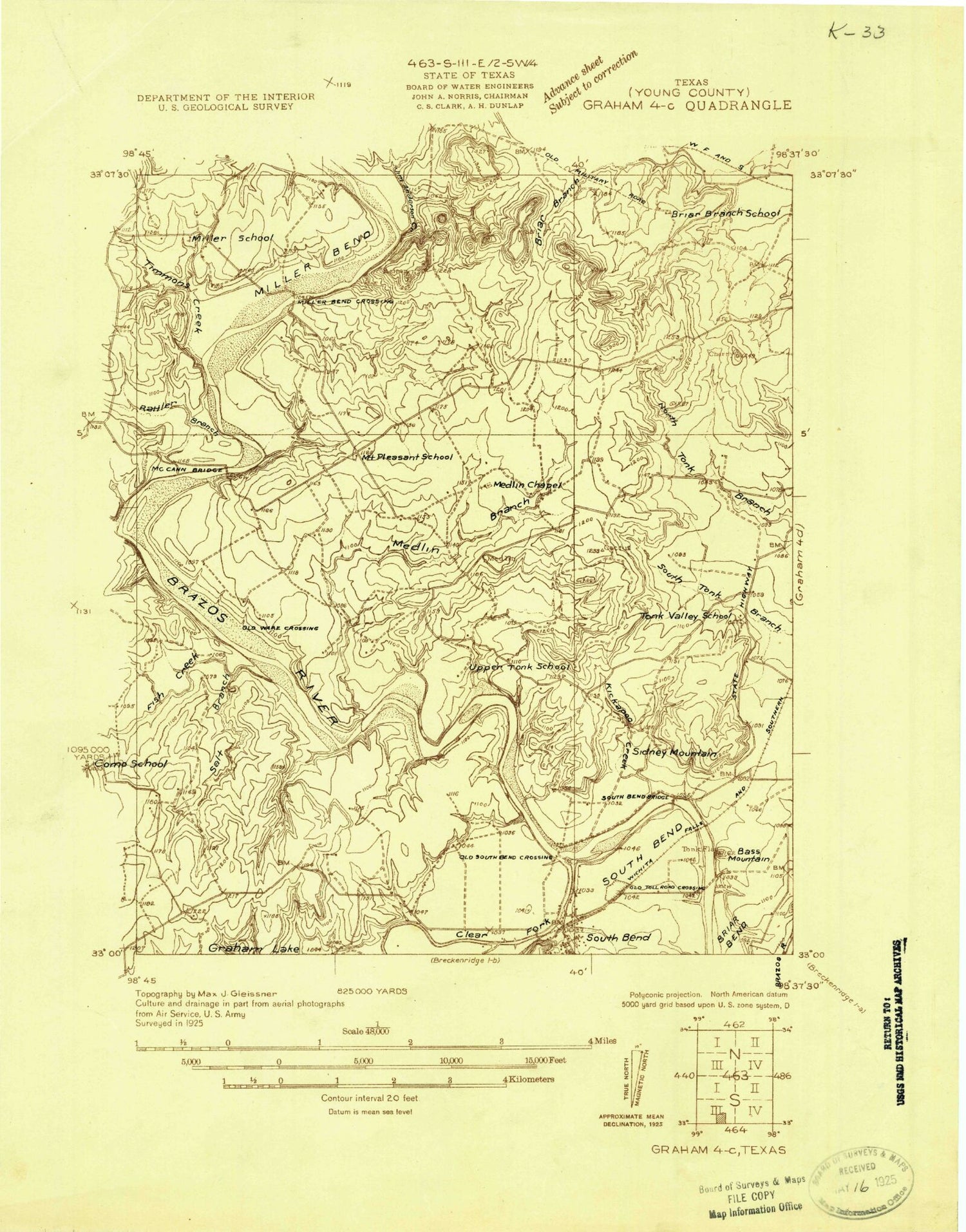 Classic USGS South Bend Texas 7.5'x7.5' Topo Map Image