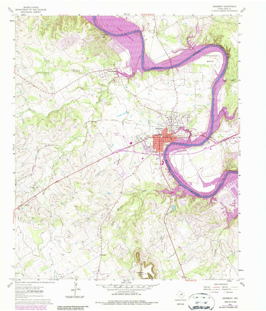 Classic USGS Granbury Texas 7.5'x7.5' Topo Map Image
