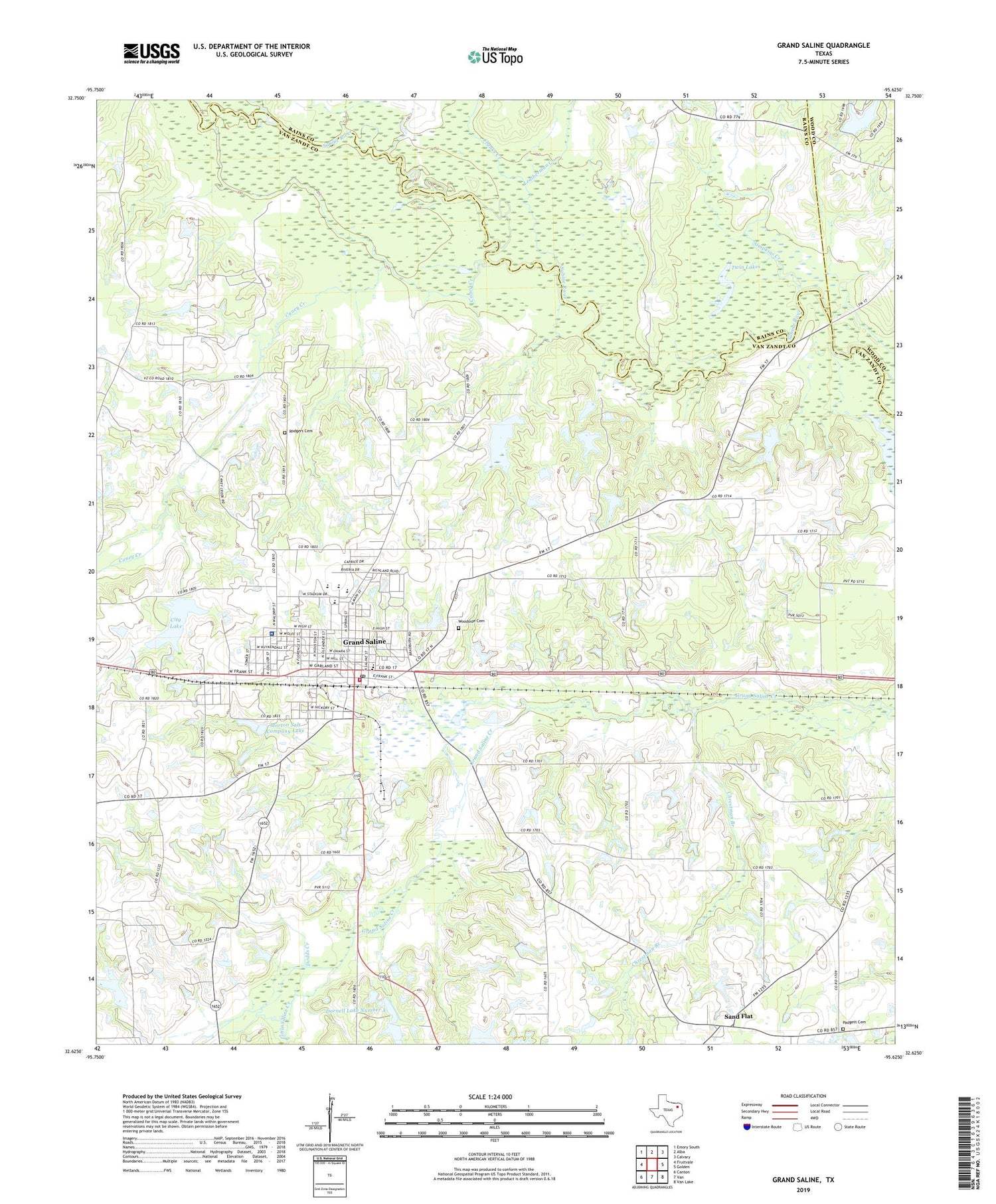 Grand Saline Texas US Topo Map Image