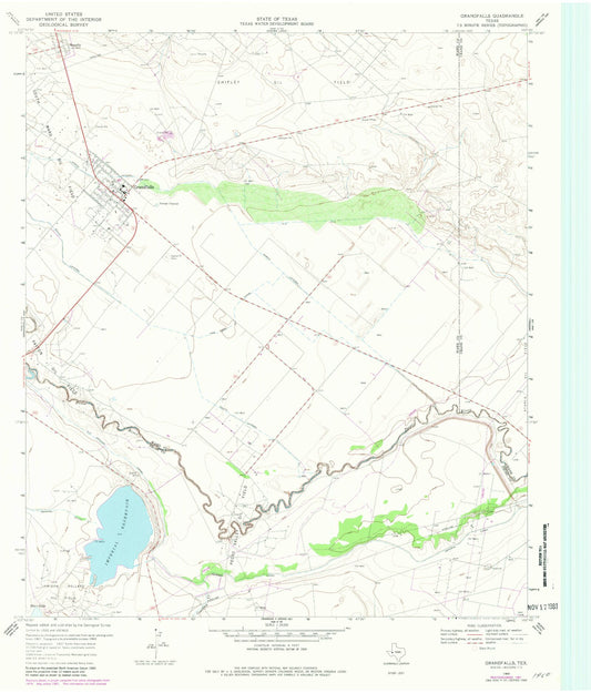 Classic USGS Grandfalls Texas 7.5'x7.5' Topo Map Image