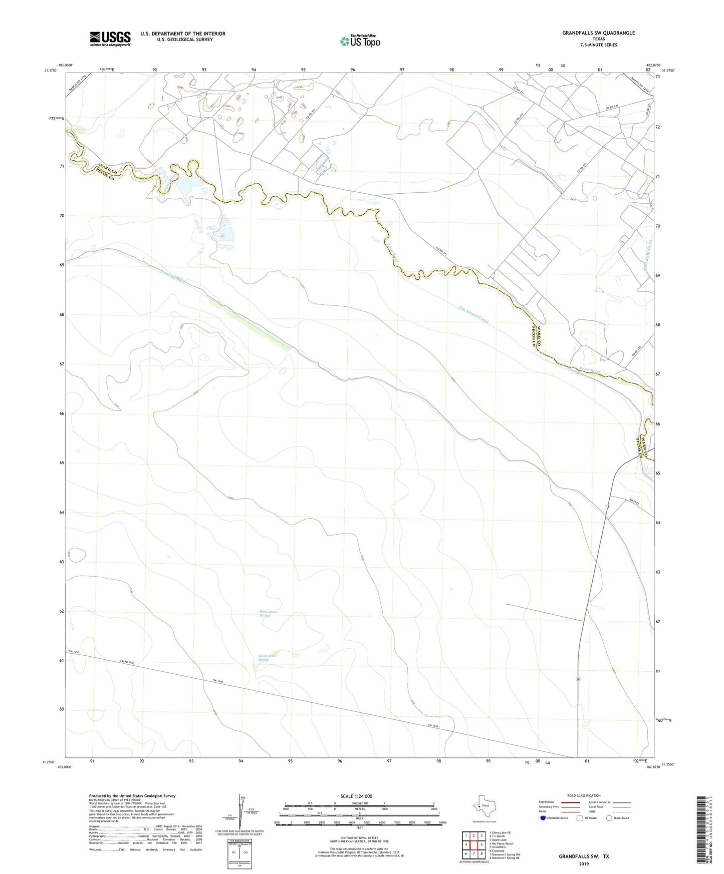 Grandfalls SW Texas US Topo Map Image