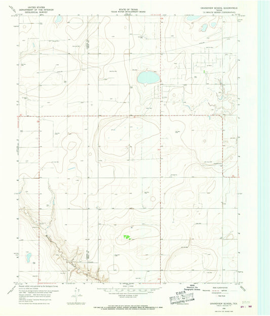 Classic USGS Grandview School Texas 7.5'x7.5' Topo Map Image