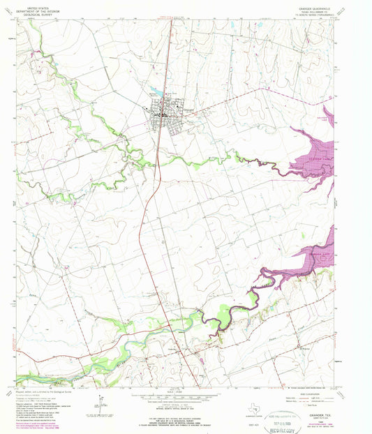 Classic USGS Granger Texas 7.5'x7.5' Topo Map Image