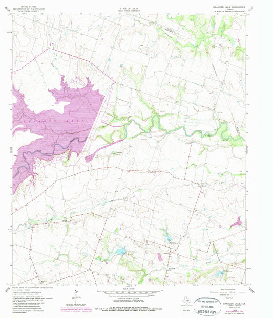 Classic USGS Granger Lake Texas 7.5'x7.5' Topo Map Image