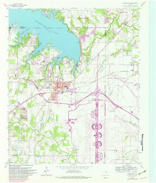 Classic USGS Grapevine Texas 7.5'x7.5' Topo Map Image