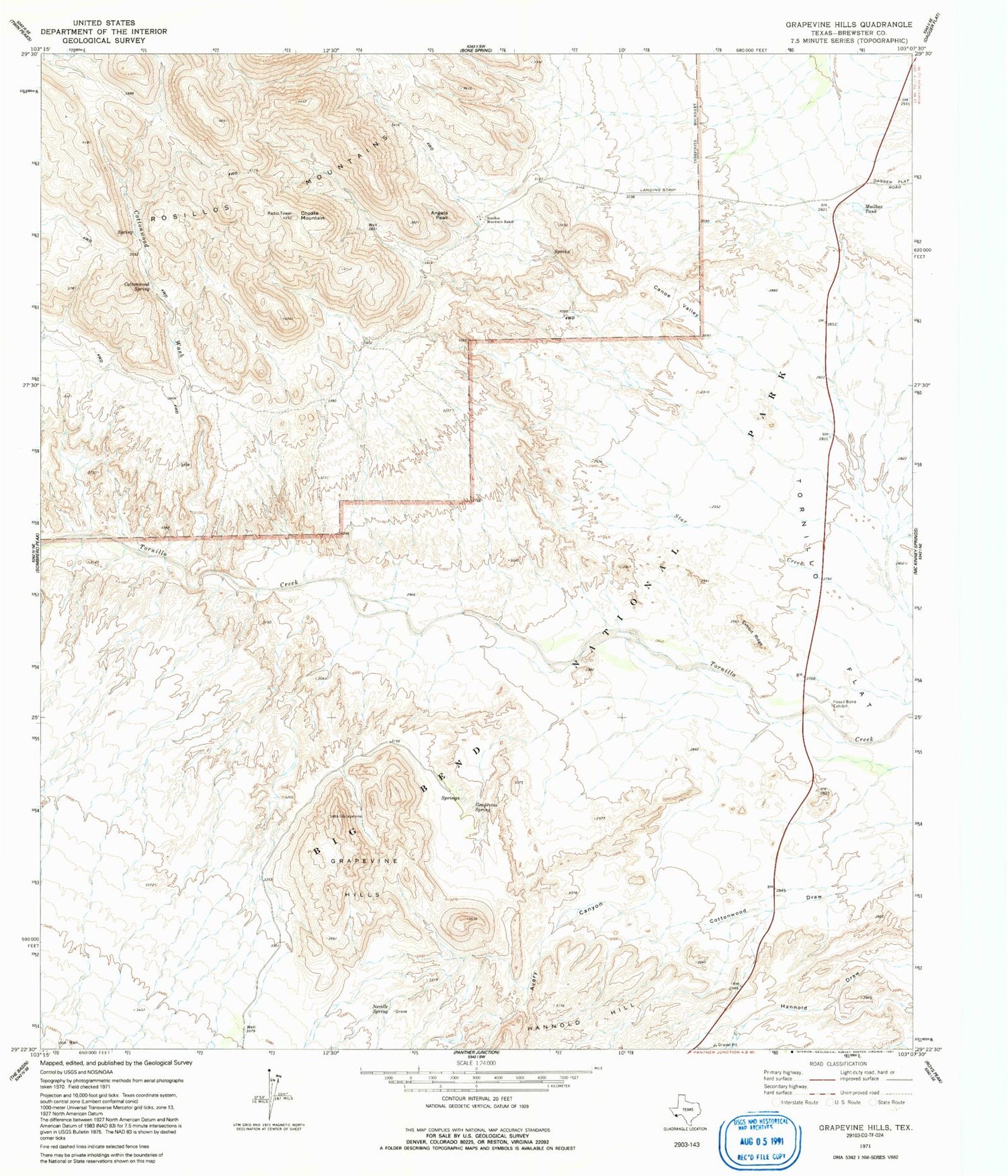 Classic USGS Grapevine Hills Texas 7.5'x7.5' Topo Map Image