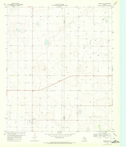 Classic USGS Grassland Texas 7.5'x7.5' Topo Map Image