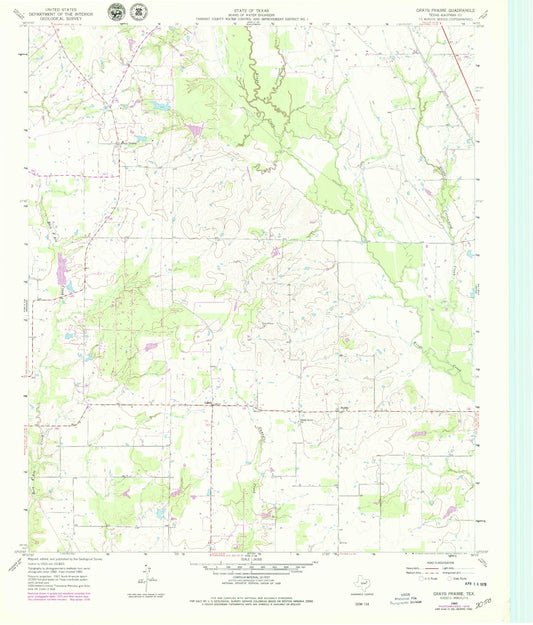 Classic USGS Grays Prairie Texas 7.5'x7.5' Topo Map Image