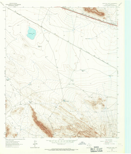 Classic USGS Grayton Lake Texas 7.5'x7.5' Topo Map Image