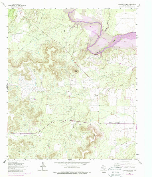 Classic USGS Green Mountain Texas 7.5'x7.5' Topo Map Image