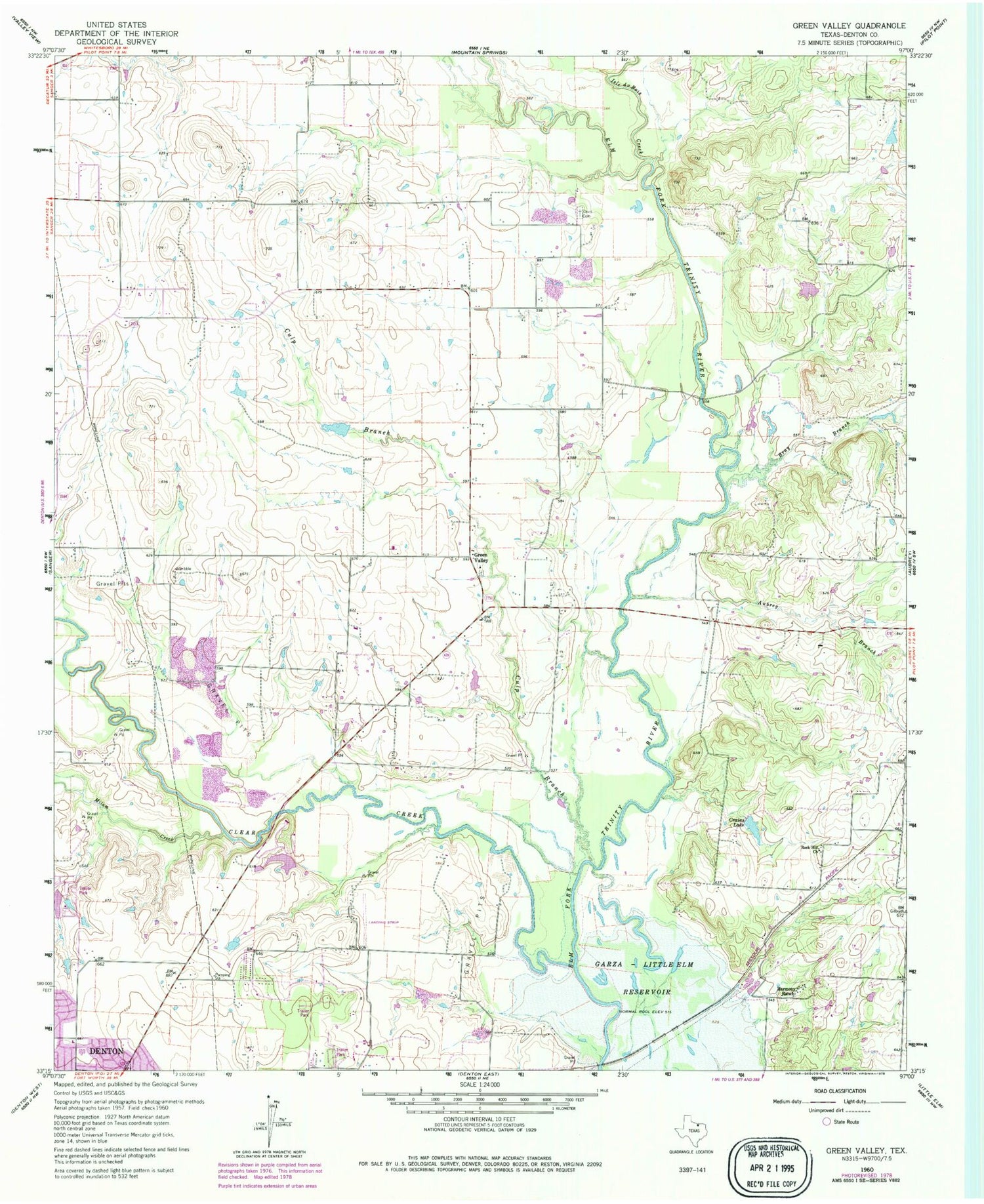 Classic USGS Green Valley Texas 7.5'x7.5' Topo Map Image