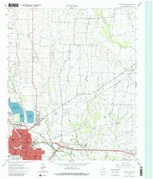 Classic USGS Greenville NE Texas 7.5'x7.5' Topo Map Image