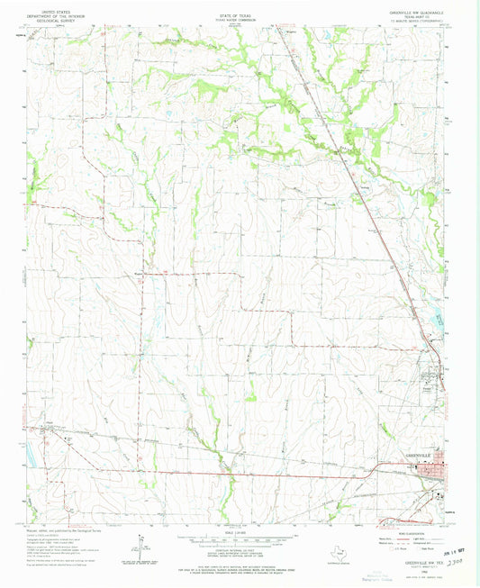 Classic USGS Greenville NW Texas 7.5'x7.5' Topo Map Image