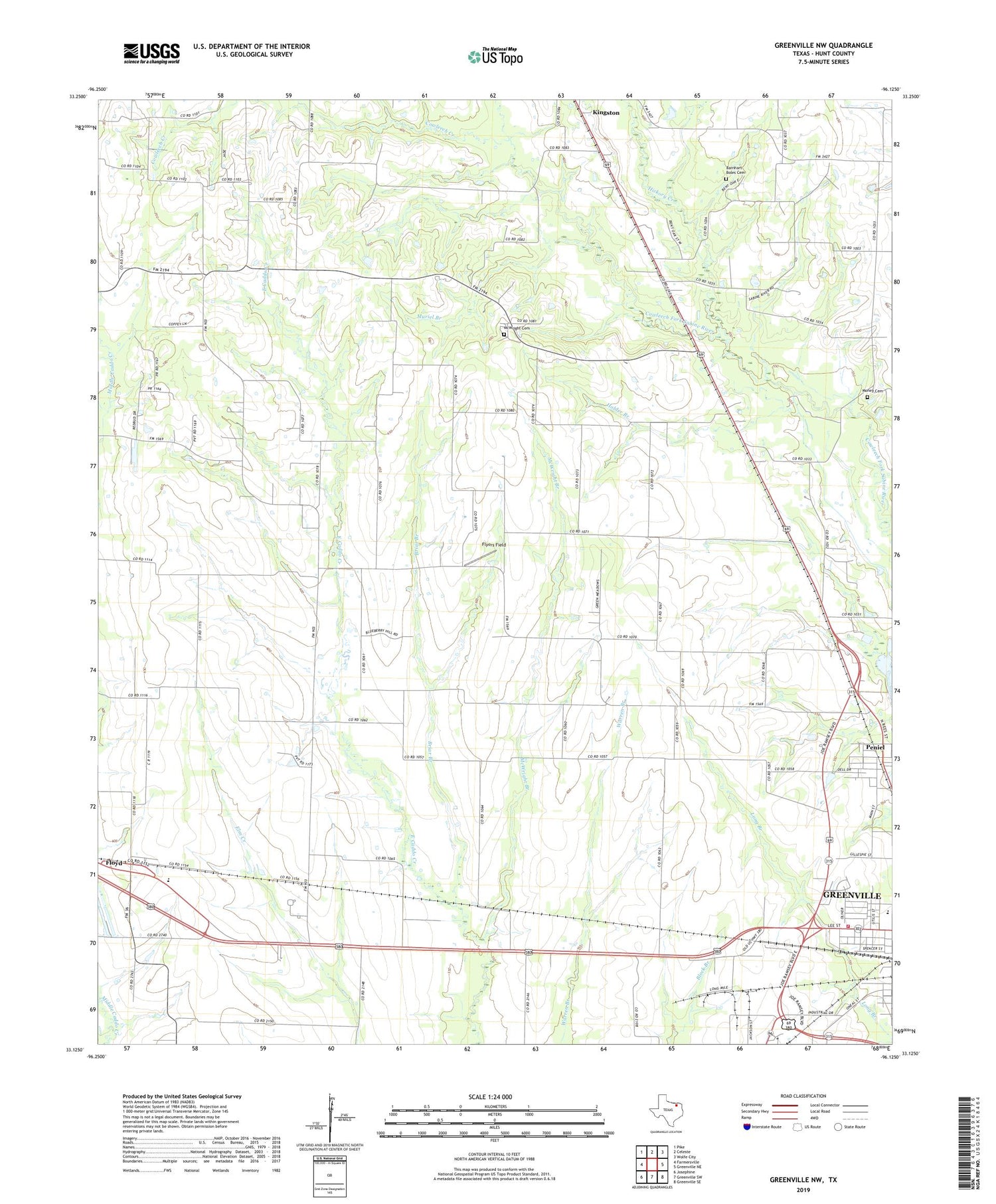 Greenville NW Texas US Topo Map Image