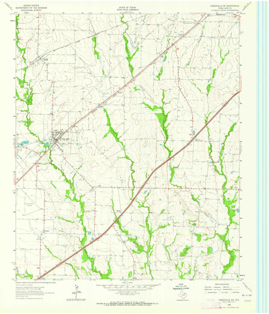 Classic USGS Greenville SW Texas 7.5'x7.5' Topo Map Image