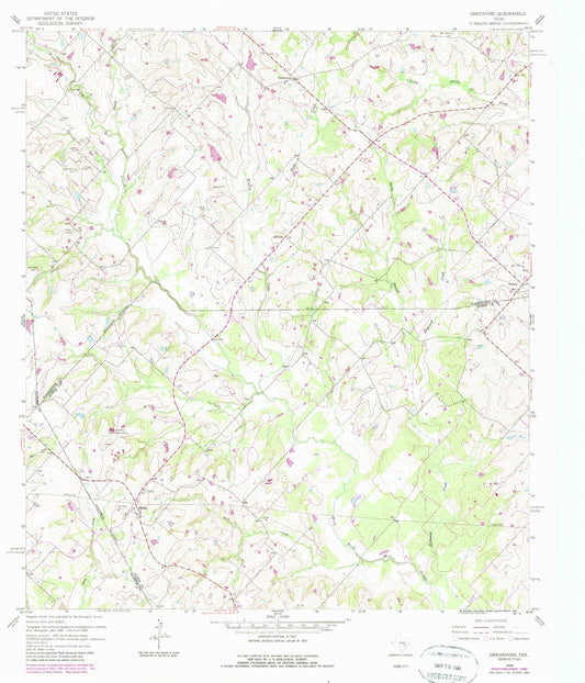 Classic USGS Greenvine Texas 7.5'x7.5' Topo Map Image