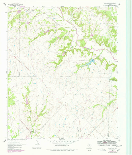Classic USGS Greenwood Texas 7.5'x7.5' Topo Map Image