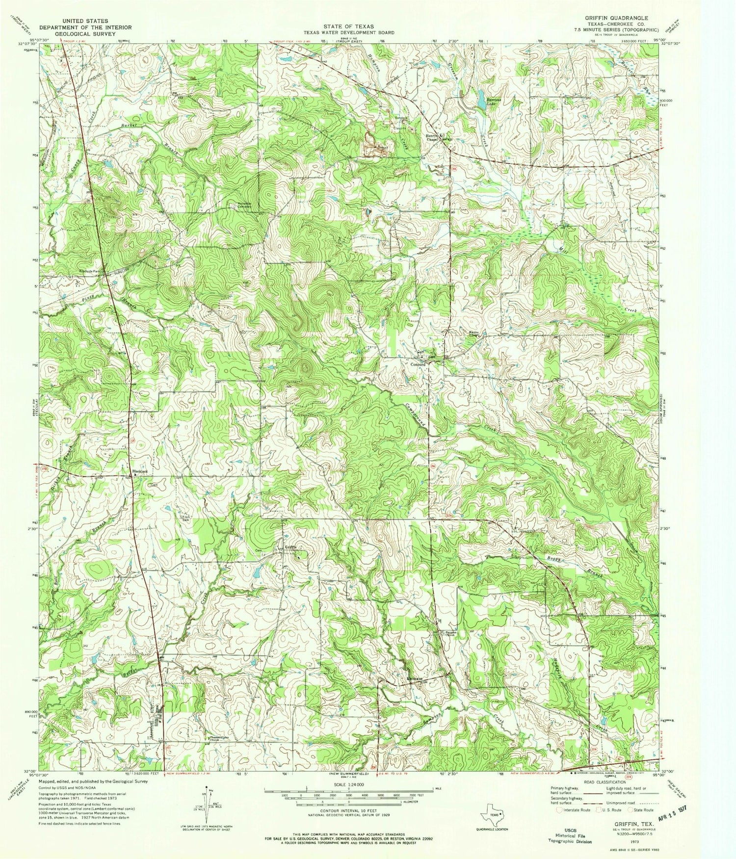 Classic USGS Griffin Texas 7.5'x7.5' Topo Map Image