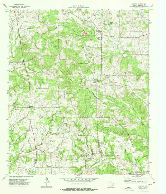 Classic USGS Griffin Texas 7.5'x7.5' Topo Map Image