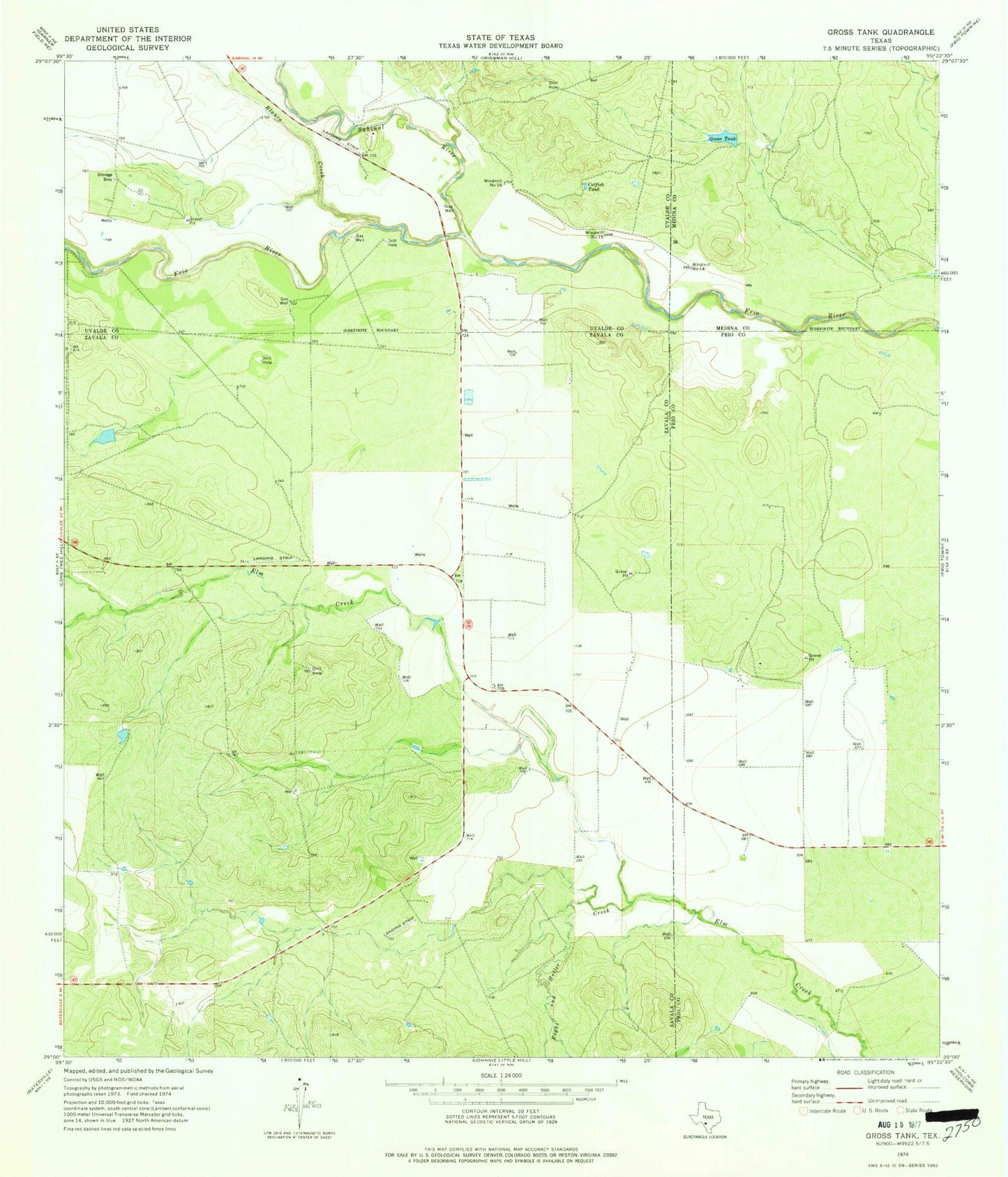 Classic USGS Gross Tank Texas 7.5'x7.5' Topo Map Image