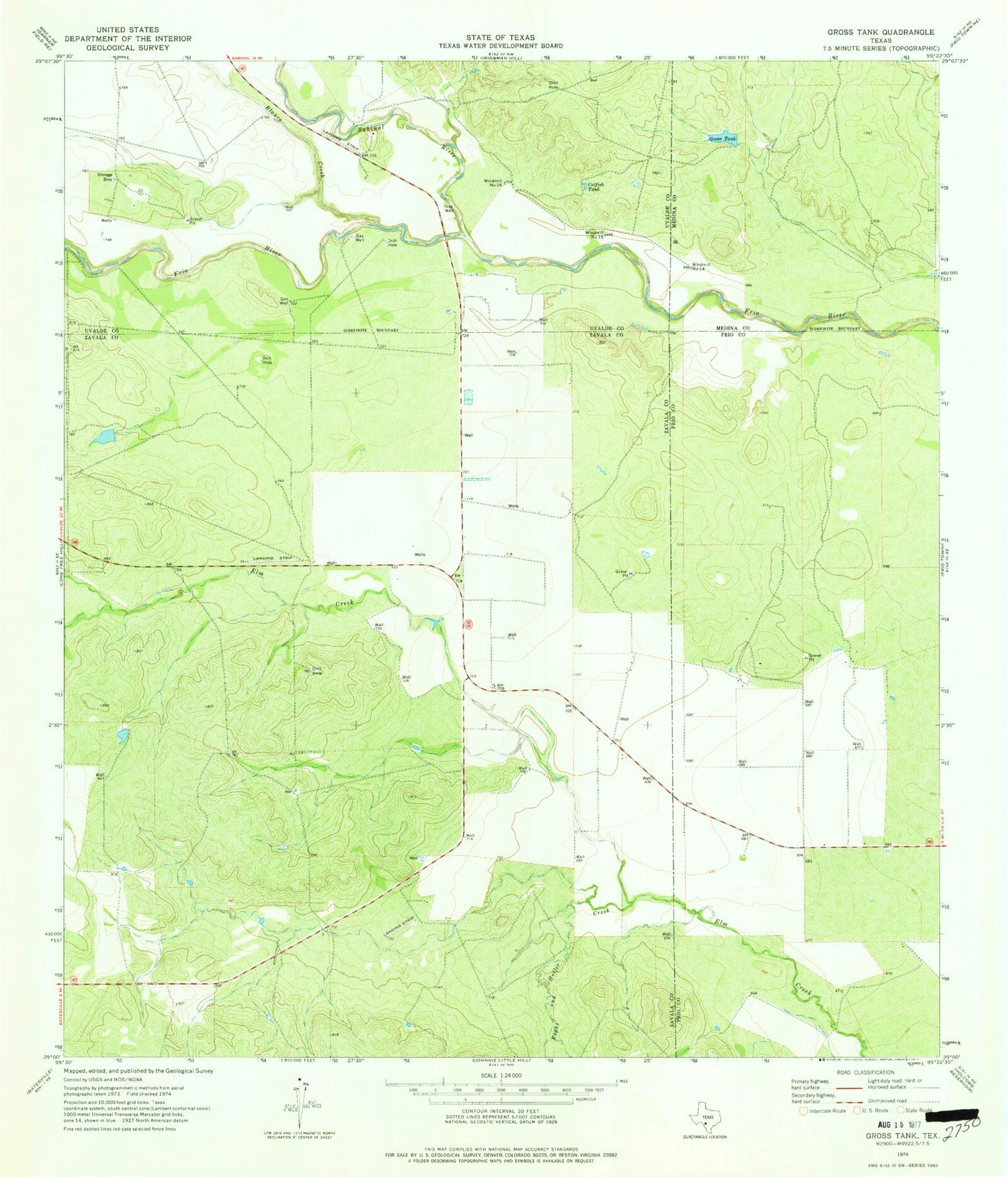 Classic USGS Gross Tank Texas 7.5'x7.5' Topo Map Image