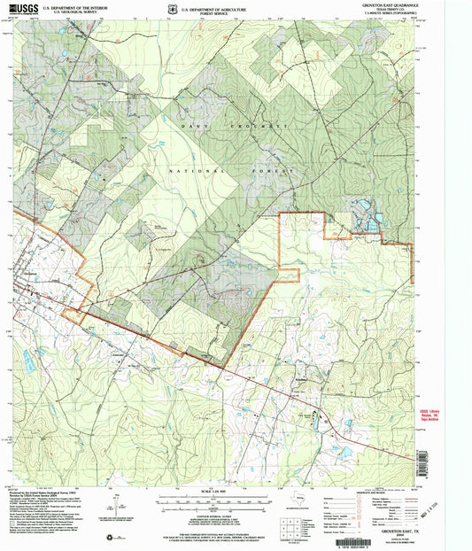 Classic USGS Groveton East Texas 7.5'x7.5' Topo Map Image